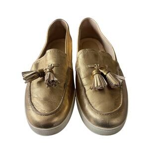 Michael Kors 7.5 Callahan Moccasins GOLD LEATHER Loafers Tassel Slip On Flats